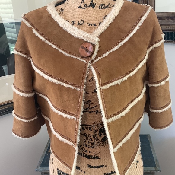 Designer Shearling Fur cropped jacket Sam Rone S 6 - Picture 2 of 10